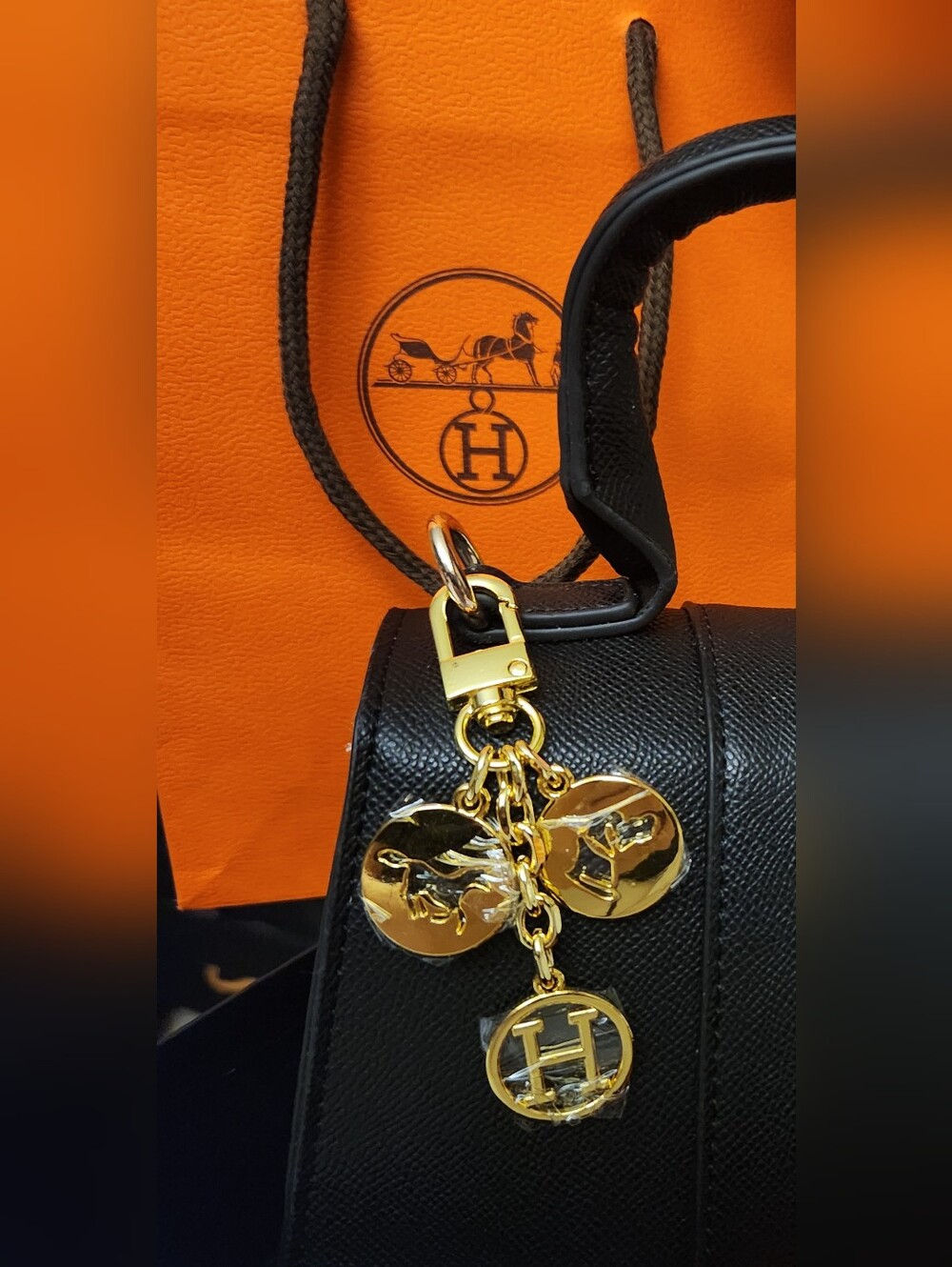 Hermes Gold Medallion Keychain, Purse Charm Or Belt loop Charm